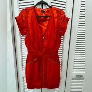 bebe Red Satin Mini Dress with Gold Zippers